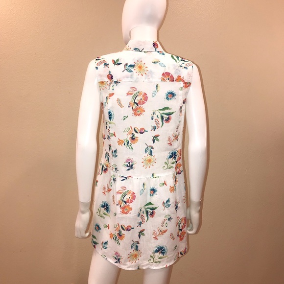 J Jill Love Linen Sleeveless Blouse Size XS Oversized White Floral Button Up - Picture 3 of 16
